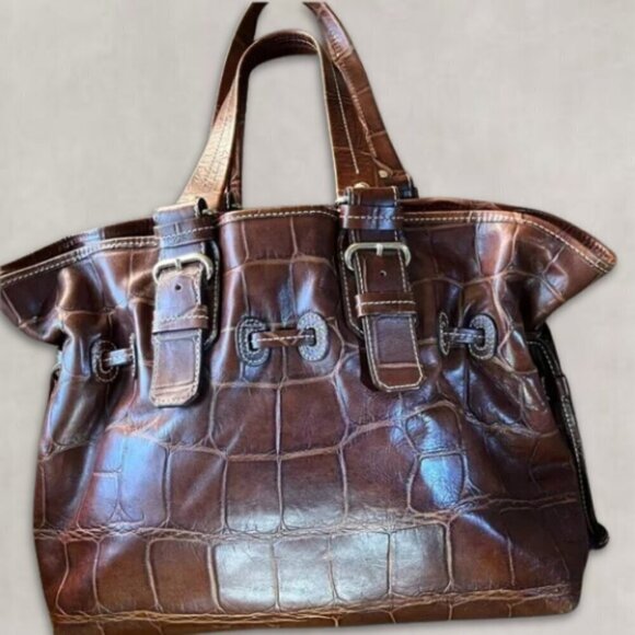 Vintage Dooney & Bourke Chiara Tote East West bag Croco Embossed Leather Brown - Picture 2 of 16